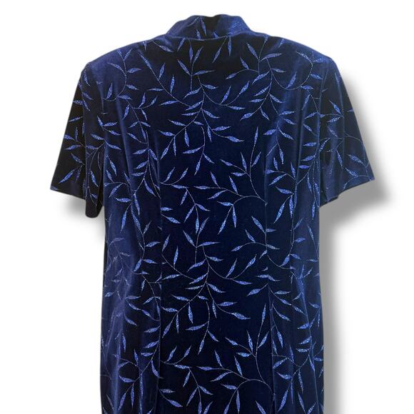 Another Thyme Blue Velvet Maxi Dress Glitter Leaf Pattern Vintage 18 Large 8 -10 - Picture 7 of 12